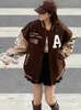 Women's Jacket's Wool Blends Baseball Jacket Autumn Vintage Bomber Coats Female Y2K Letter Printed Ladies Oversized Preppy Style Outerwear 230918