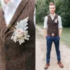 Country Farm Wedding Brown Wool Herringbone Tweed Vests Custom Made Groom Vest Slim Fit Mens Suit Waistcoat Men's Suits BLA330T