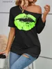 Dames Blouses Overhemden 2023 Dames Sexy Jaren '80 Kostuum Tops Shew Collar Mid Sleeve Lips Gedrukt Vintage Los Lang Y2K Kleding Dames T-shirts 2303071 L230919