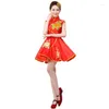 مرحلة ارتداء جوقة طبل مروحة أزياء الرقص الأزياء الصينية يانغكو الملابس الفستان الشعبي التقليدي