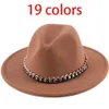 Womens Hats Wide Brim with Thick Gold Chain Band Belted Classic Beige Felted Hat Black Cowboy Jazz Caps Luxury Fedora Women Hats294n