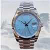 25 Styles Herr Mens Watch 41mm Size DayDate Automatisk mekanisk rörelse Rose Guld rostfritt stål Sapphire Glass Högkvalitativ president Watches Week with Box