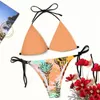 Women's Swimwear Floral Printing Women Bikini Sets Lace Up Halter V-Neck Bras Sexy Swimsuit Bathing Suit Low Waist Thongs High Cut