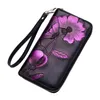 Plånböcker Pocket Clutch Long Purse Portable Floral Pattern Anti Stöld mode mobiltelefon pu läder kvinnor plånbok kortplatser zip runt