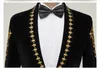 Herrdräkter blazers lyxguld barock blommig broderi sammet blazer jacka män sjal krage en knapp klänning blazers bröllop middag fest tuxedo 230919