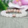 Mg1072 rosa quartzo woodbead jóias novo design cura cristais pulseira para amor coroa coração chakra pulso mala pulseira241j