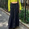 Skirts Denim Skirt Drawstring Slant PocketsFishtail Hem High Waist A-line Maxi Streetwear Aesthetic Grunge Long Clothes