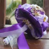 Bouquet da sposa lilla viola Fiore di simulazione Forniture per matrimoni Fiore artificiale Strass dorati Dolce 15 Bouquet Quinceanera 337j