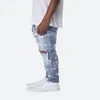 Mode-människor tryckt tvättade hål jeans sommar mode mager ljusblå blekt blyertsbyxor hiphop street jeans233k