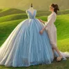 Robe de bal bleue robes de bal col en V perlé froncé robe d'occasion spéciale couches princesse femmes robes do fiesta pour fête d'anniversaire