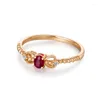 Anéis de cluster doce princesa frisada bowknot imitação natural rubi anel aberto menina