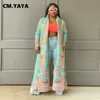 Women's Jackets CMYAYA Women Vintage Paisley Tie Dye Printed Long Sleeve Pleated Straight Maxi Open Stitch Trench 230918