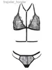BRAS SETS ZRAMIWO Women Lace Bra Set Harness BH och trosor Sexig underkläder Set Sheer Underwear See Through Nighty L230919