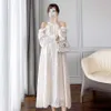 Maternity Dresses Plus Size Halter Collar Hollow Out Embroidery Maternity Dress Long Elegant Pregnant Women Dresses with Romoveable Sleeve