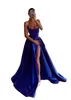 Royal Blue Sexy A Line Prom Dresses For Women Sweetheart Pärless Backless High Side Split Sweep Train Formell OCN Evening Birthday Page Pageant Gowns Mal