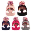 Härlig stickad hatt nisch regnbåge ull med färgglada pompom beanie varm för vinter dagliga slitskola dagis 230920