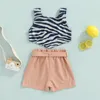 Clothing Sets Toddler Girl Short Pants Outfits Zebra Stripe Sleeveless Pointed Hem Tank Tops Solid Elastic Waist Shorts With Belt Set 1-5T