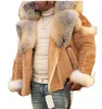 Мужское зимнее утолщенное теплое пальто из искусственного меха, мужское пальто из искусственной кожи, бархата и меха с большим шерстяным воротником и длинными рукавами 230919