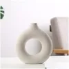 Vases Nordique Donut Blanc Jaune Céramique Fleur Vase Circar Creux Donuts Pot Décoration De La Maison AccessoiresVases Drop Livraison Jardin Dhfgq