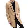 Trench da uomo Cappotto stile business Elegante cardigan monopetto antirughe di media lunghezza in tinta unita per l'autunno