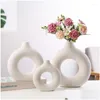 Vases Nordique Donut Blanc Jaune Céramique Fleur Vase Circar Creux Donuts Pot Décoration De La Maison AccessoiresVases Drop Livraison Jardin Dhfgq