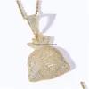 Outros conjuntos de jóias 18K Gold Dollar Sign Money Bag Colar Set Bling Cubic Zirconia Diamante Hip Hop Colares Carteira Pingente Mulheres Homens Dhhda