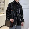 Hommes en cuir Faux hommes pull à capuche veste mâle jeunesse mode coréenne Streetwear Hip Hop décontracté noir brillant manteau vêtements d'extérieur 230919