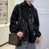 Männer Leder Faux Männer Pullover Mit Kapuze Jacke Männliche Jugend Mode Koreanische Street Hip Hop Casual Schwarz Helle Mantel Oberbekleidung 230919