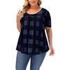 Kvinnors plus size tshirt 5xl kvinnor kläder rutiga tryck tshirts korta ärm lösa löst casual toppar kvinnliga sommar rundhalsgata tröjor tee 230919