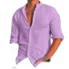 Chemises décontractées pour hommes Mâle Été Coton Lin Chemise Solide Surdimensionné Lâche Manches Longues Top Hommes Turn Down Col Violet Mode 208s