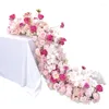 Fiori decorativi Decorazioni per la tavola di nozze Runner floreale Rosa Rosso Orchidea Anthurium Rosa Fiore di seta Fila Evento Sfondo Striscia Puntelli per feste