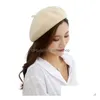 12 cores Womens Cashmere Beret High Grade Solid Beanie Painter Cap Bonnet Caps Stretchy Flat Hat Elegante Trilby Inverno Quente Ao Ar Livre D Dh8Os