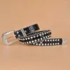 Cinture Cintura in PU con strass Donna Punk Goth Perline di moda Europa ampia lunga danza Flash lucida borchiata per cowboy Cowgirl