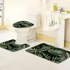 열대 식물 잎 녹색 스타일 욕실 장식 3 조각 세트 비 슬립 매트 화장실 시트 커버 우아한 세련된 목욕 액세서리 21290b