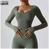Women's Jumpsuits Rompers LAISIYI Fitness Jumpsuits Autumn Overalls for Women Sexy Bodycon Playsuit Square Neck Long Sleeve Rompers Female Slim Sportwear 230918