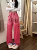 Женские джинсы Y2K, розовые потертые брюки для женщин, носящих дофамин, с стираными буквами, прямые брюки с завязками с градиентом
