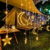 LED Strings Party USB Solar Powered Star Moon Light 8/2 Mode LED Curtain String Light Garland Lamp for Wedding Party Christmas Holiday Decor Light HKD230919