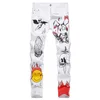 Męskie dżinsy Summer Stretch Print 8 Style White Slim Fit Denim Spods Trend Casual Mid-Pistist Spodni Rozmiar 28-42 Streetwear