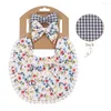 Hair Accessories Saliva Plaid Printed Linen Cotton Baby Double-sided Bib Towel Headband Set