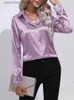 Kvinnors blusar Skjortor 2023 Spring Summer Satin Shirt Women V Neck Long Sleeve Office Shirt Bluses Ladies Black White Silk Loose Shirts For Women L230919