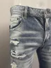 Herren Jeans 2023 Frühling Shorts Modische Spleißen 3D Schneiden Gesprenkelte Tinte Loch Elastische Füße Hosen