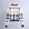 Kvinnors stickor Imitation Mink Velvet Sweater Coat 2023 Autumn Winter Fashion Stripe Stripe Cardigan Female Knitwear Tops