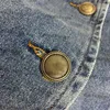 Masowe jeansowe płaszcze modne złote guziki Załoga odzieży zewnętrznej kurtki z długim rękawem Kurtki w stylu ulicznym płaszcz kardiganowy