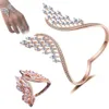 Moda nupcial aberto pulseira anéis conjunto anjo asas design para mulheres acessórios zircon gota cristal pulseira jóias de casamento