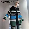 Mélanges de laine pour hommes ZAZOMDE Automne Hiver High Street Stripe Cardigan Rétro Pull Hip Hop Hommes Bouton Jumper Unisexe Loisirs Couple Pull Manteau Hommes L230919