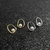 Stud Earrings HI MAN Korean S925 Sterling Silver Temperament Hollow Irregular Geometric Round Pearl Women Fashion Party Gift Jewelry