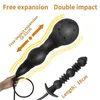 Adulto massageador longo inflar grande anal plug vibrador punho cinta em puxar grânulo bunda dilatador vaginal ânus próstata para masturbador