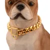 Diamond Buckle Dog Chain 14mm Pet Dog Collar Rostfritt stål Pet Gold Chain Cat Dog Collar Accessories233h