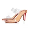 Loubutinly Christians Fond rouge Cuir de veau verni Skate Chaussures à talons hauts Escarpins de créateur pour femmes Peep Toes Sandales Sexy Talon slingback pointu Top S Semelle 8 cm 10