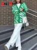 Damen-Strickjacken von Tees Beige Winter-Cardigans mit Musterknöpfen Grüner, dicker, warmer Pullover-Print Vintage-Strick-Overall-Cardigan für Damen 230918
